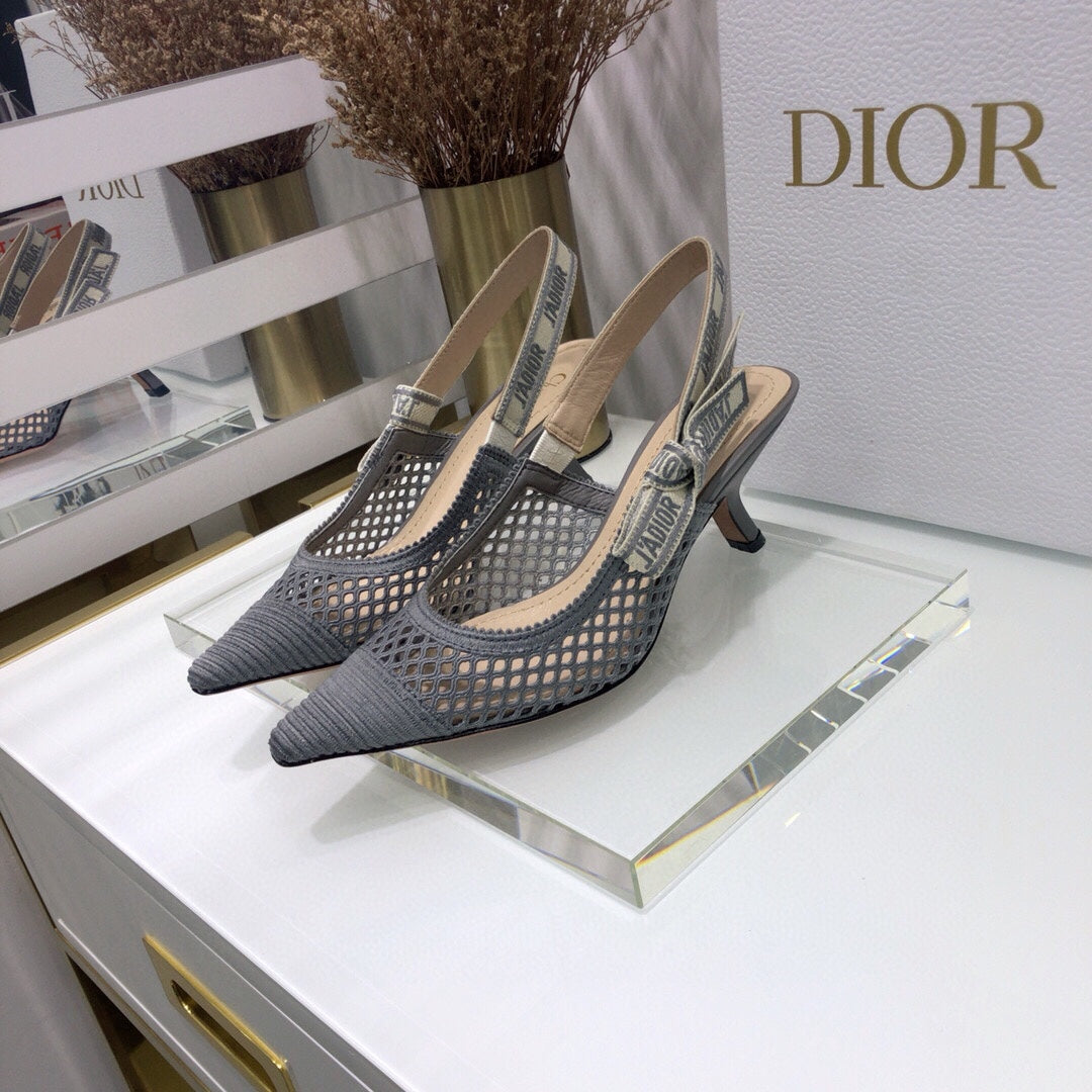 Luxury DiorJA Luxury Diorslingback pumps 65 transparent mesh grey embroidered cotton