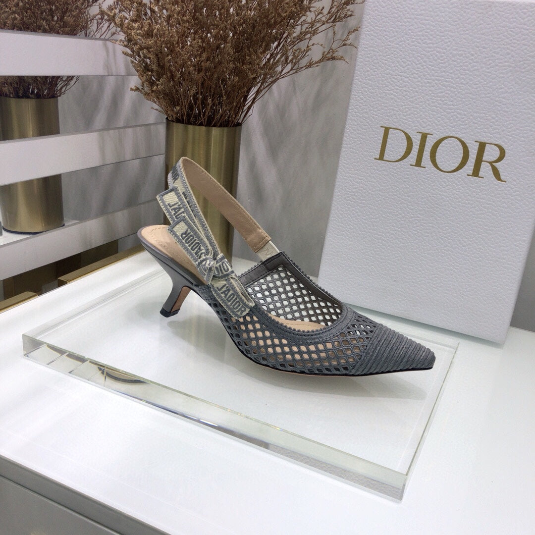 Luxury DiorJA Luxury Diorslingback pumps 65 transparent mesh grey embroidered cotton
