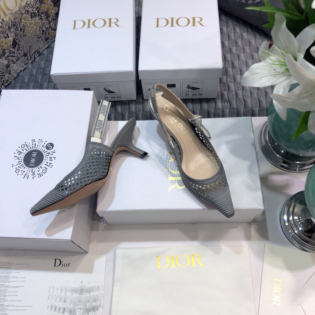 Luxury DiorJA Luxury Diorslingback pumps 65 transparent mesh grey embroidered cotton