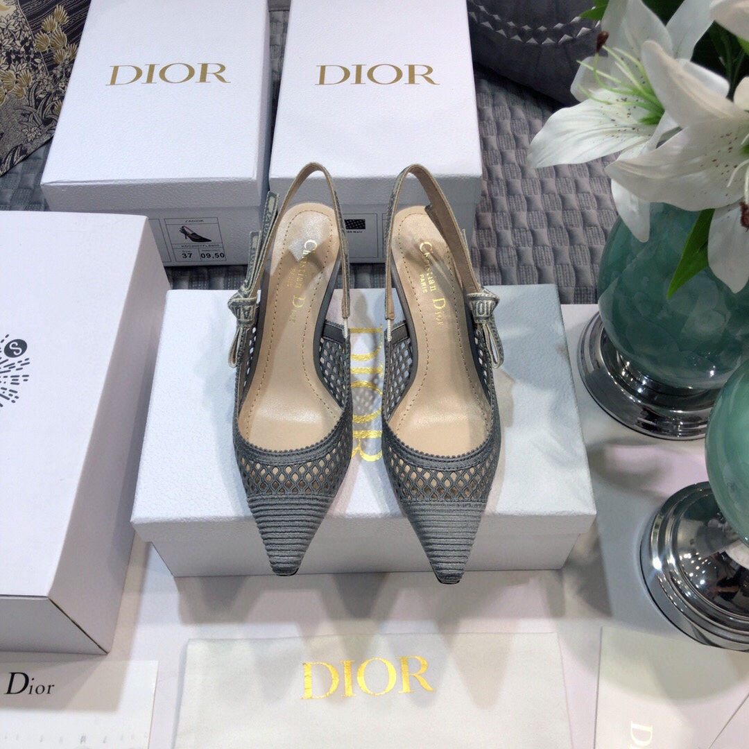 Luxury DiorJA Luxury Diorslingback pumps 65 transparent mesh grey embroidered cotton
