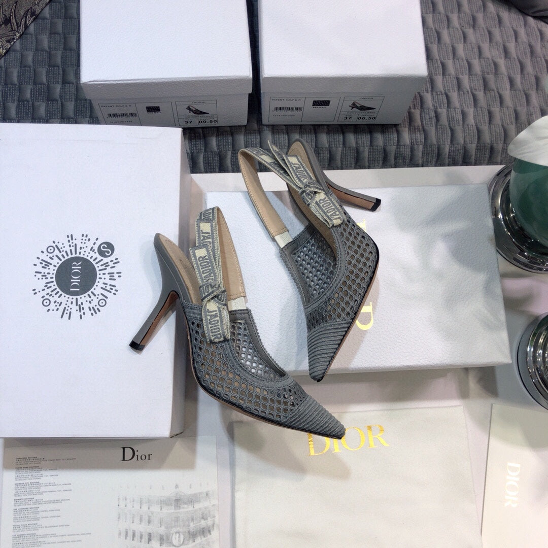 Luxury DiorJA Luxury Diorslingback pumps 95 transparent mesh grey embroidered cotton
