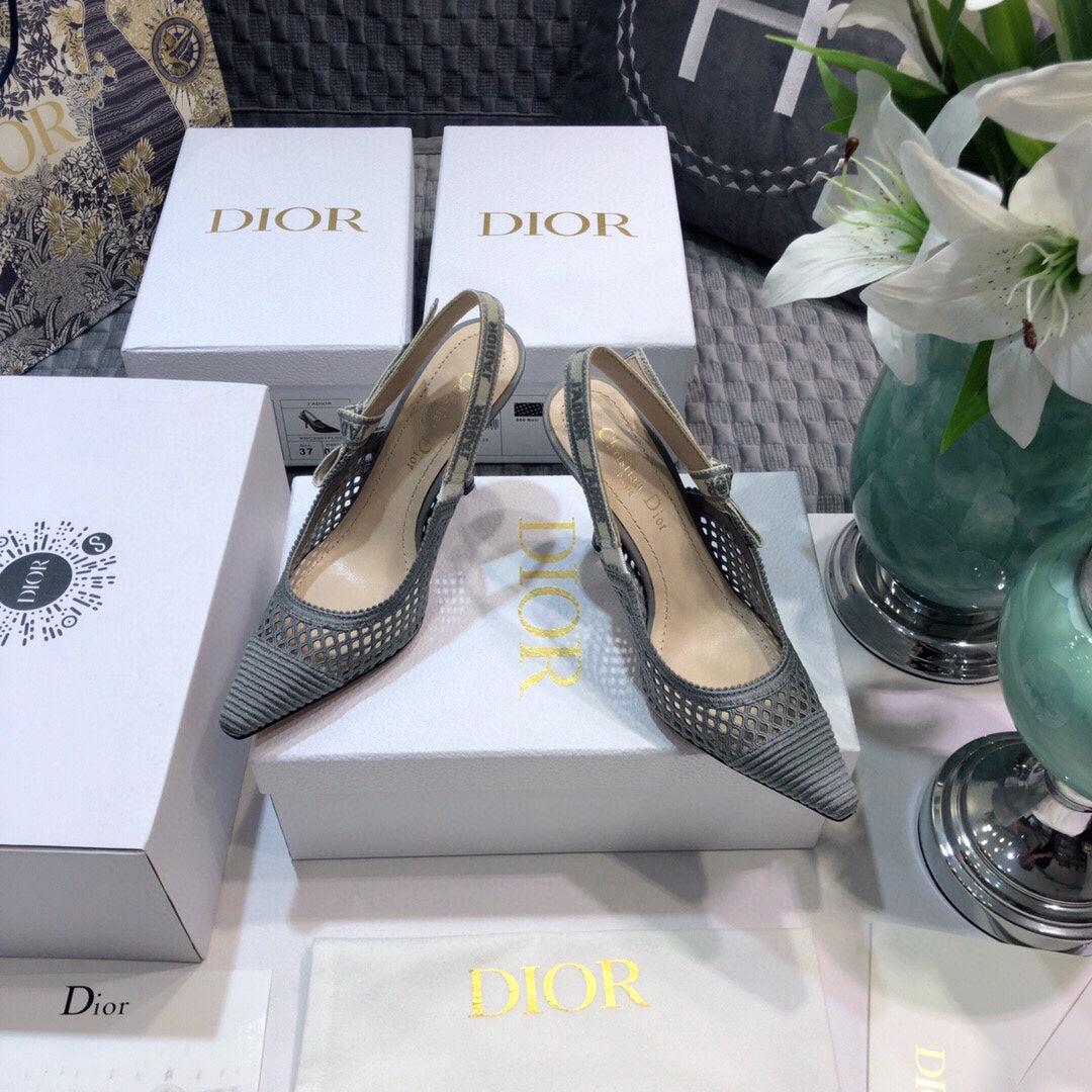 Luxury DiorJA Luxury Diorslingback pumps 95 transparent mesh grey embroidered cotton