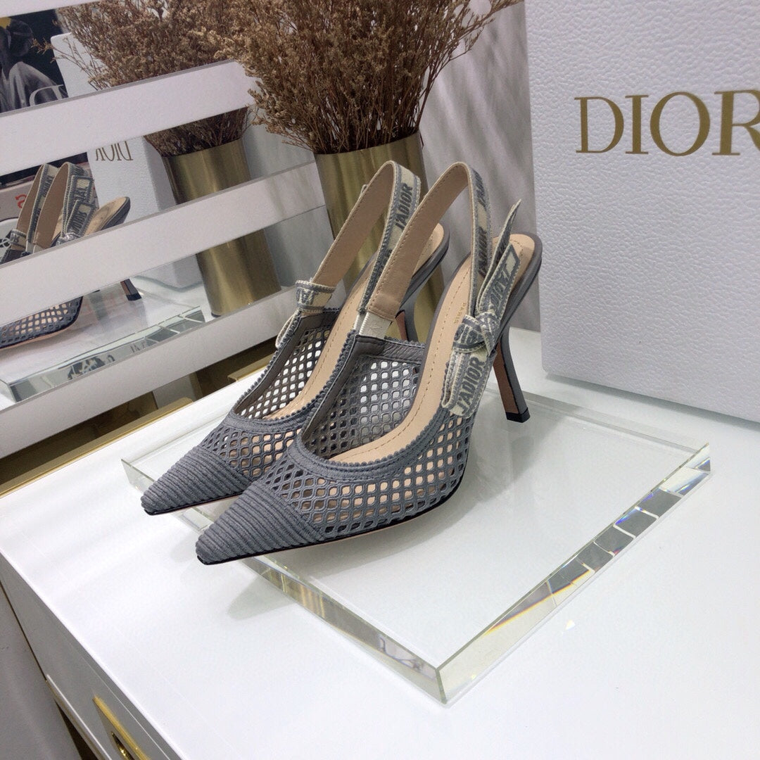 Luxury DiorJA Luxury Diorslingback pumps 95 transparent mesh grey embroidered cotton