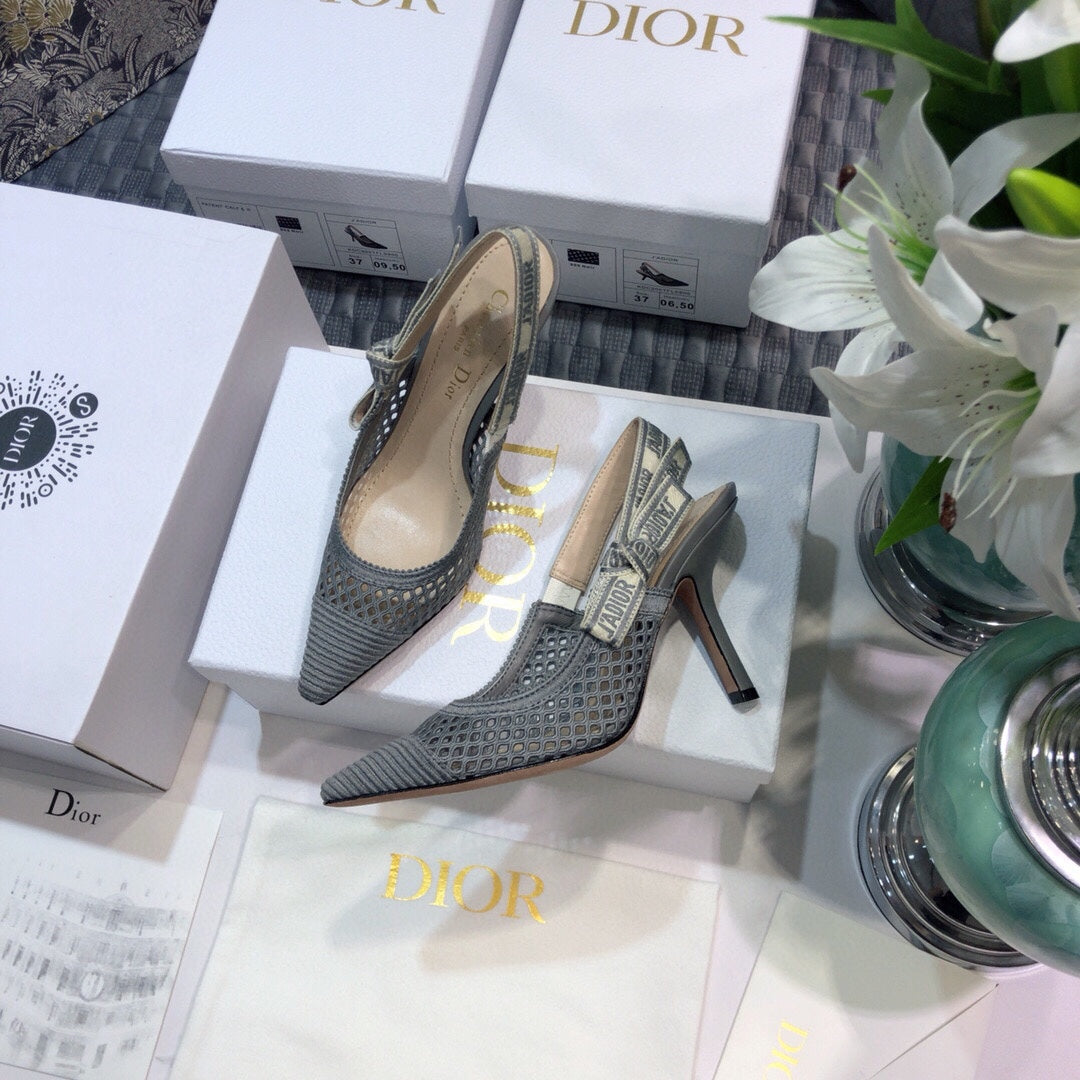 Luxury DiorJA Luxury Diorslingback pumps 95 transparent mesh grey embroidered cotton
