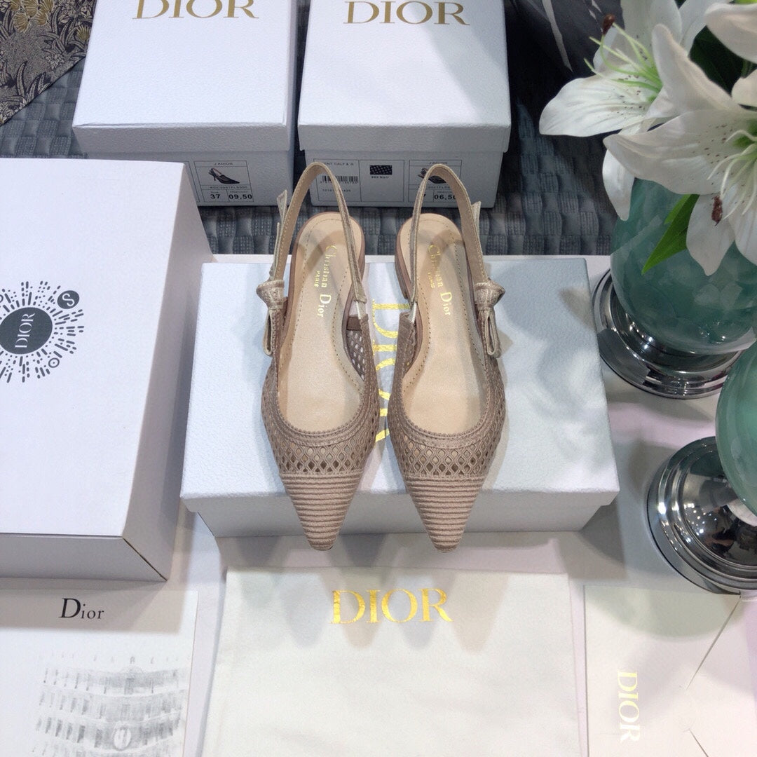 Luxury DiorJA Luxury Diorslingback flat transparent mesh rose canelle embroidered cotton