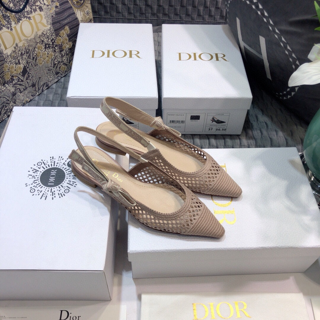 Luxury DiorJA Luxury Diorslingback flat transparent mesh rose canelle embroidered cotton