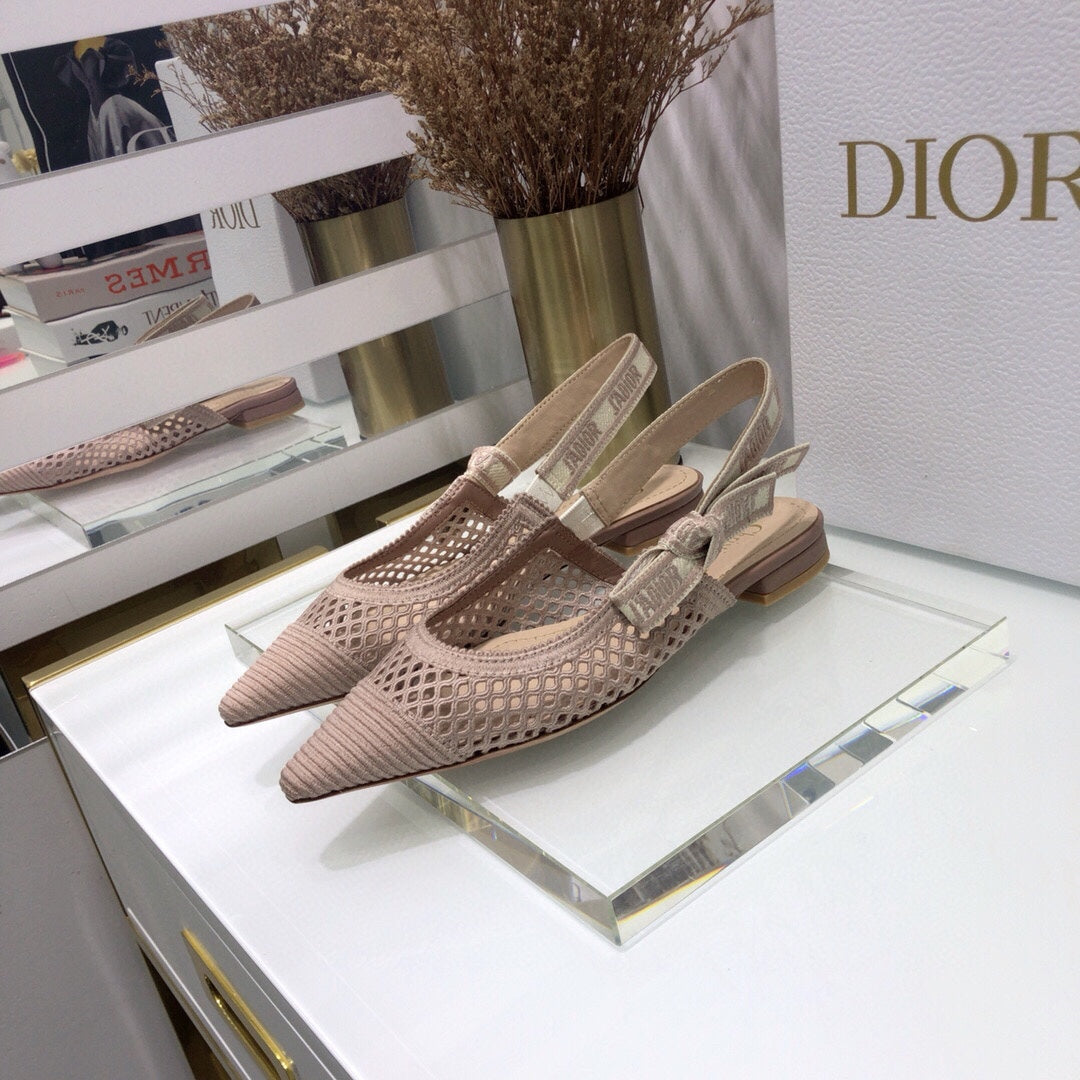 Luxury DiorJA Luxury Diorslingback flat transparent mesh rose canelle embroidered cotton