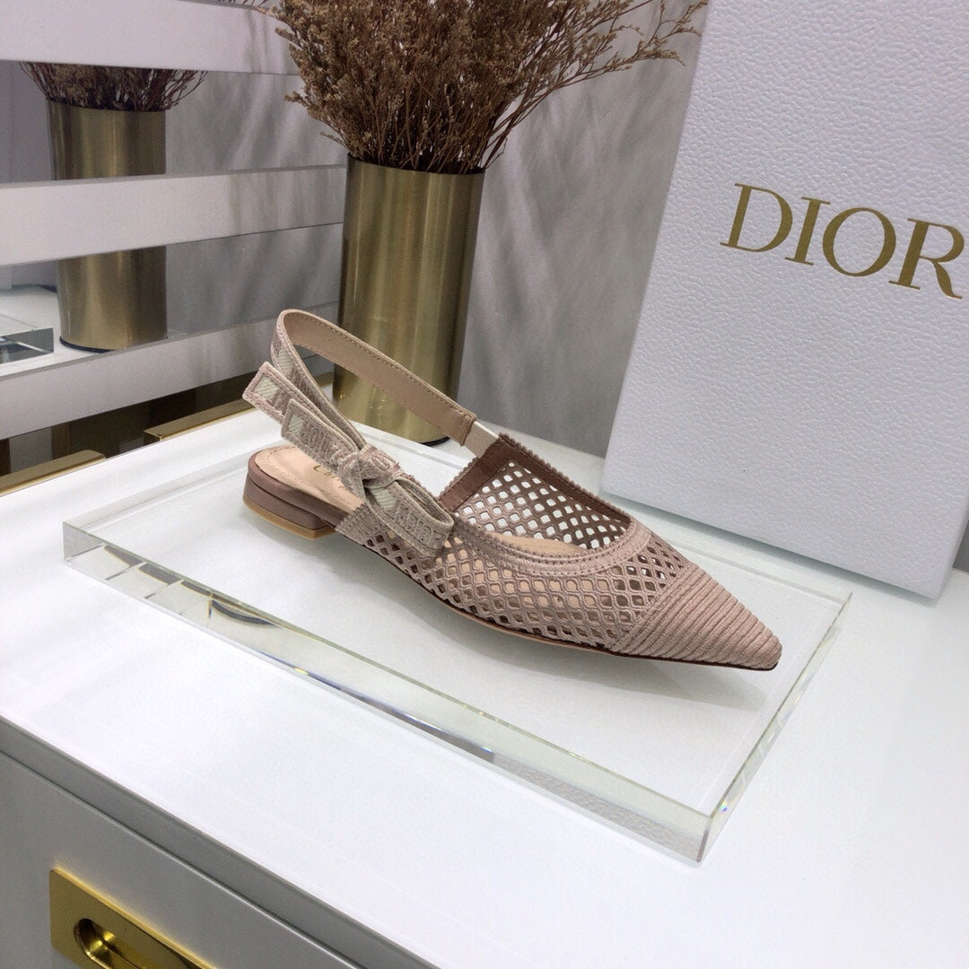 Luxury DiorJA Luxury Diorslingback flat transparent mesh rose canelle embroidered cotton