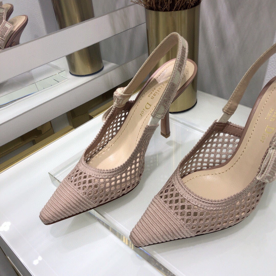 Luxury DiorJA Luxury Diorslingback pumps 95 transparent mesh rose cannelle embroidered cotton