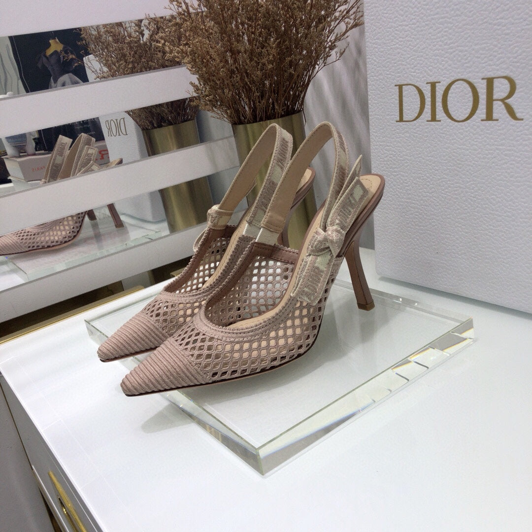 Luxury DiorJA Luxury Diorslingback pumps 95 transparent mesh rose cannelle embroidered cotton