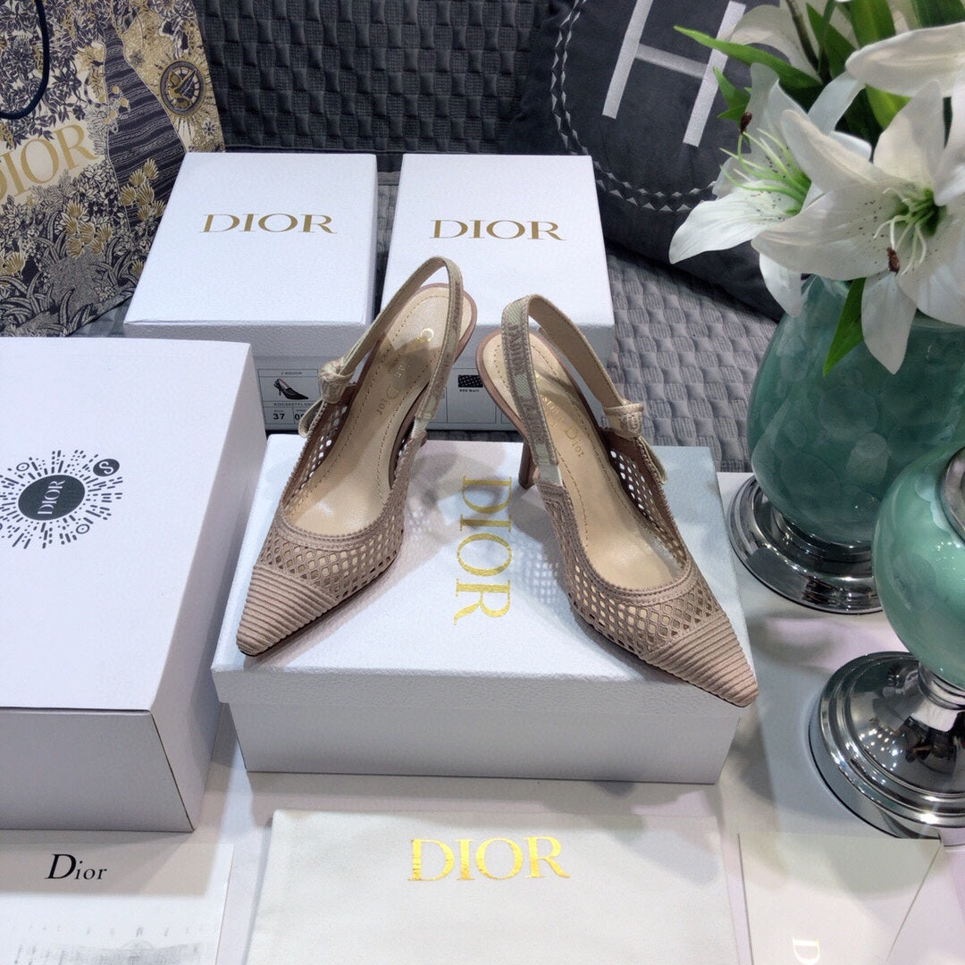 Luxury DiorJA Luxury Diorslingback pumps 95 transparent mesh rose cannelle embroidered cotton