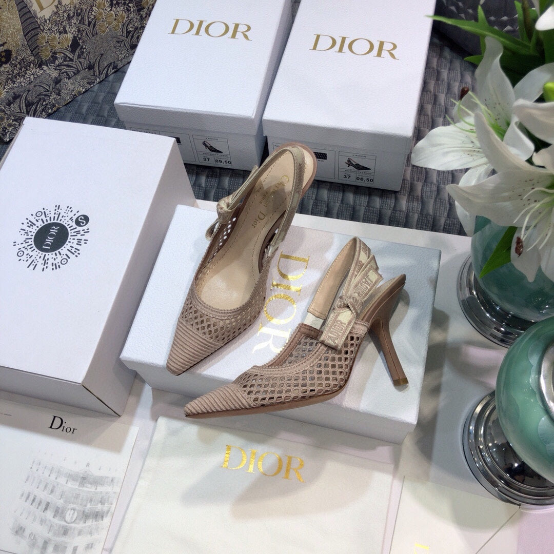 Luxury DiorJA Luxury Diorslingback pumps 95 transparent mesh rose cannelle embroidered cotton