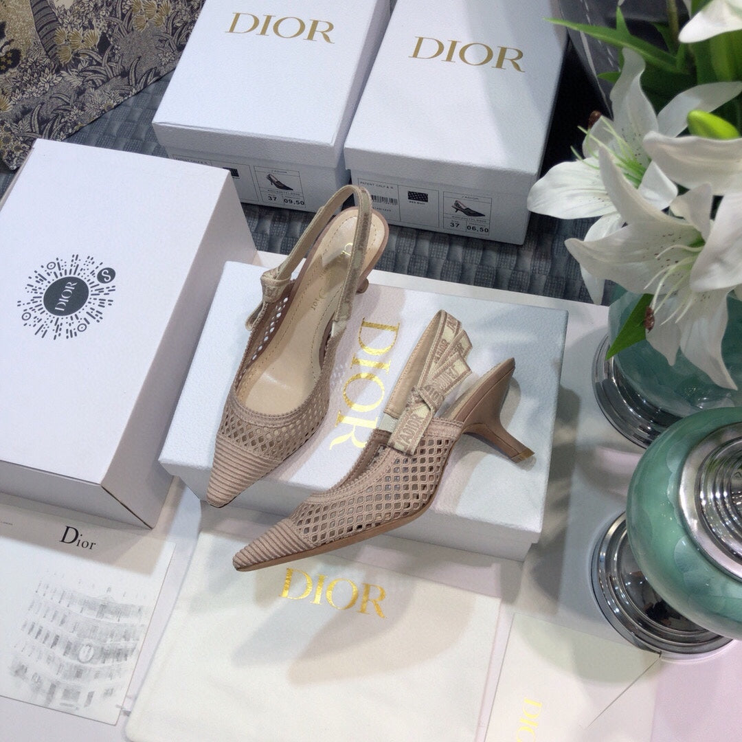 Luxury DiorJA Luxury Diorslingback pumps 65 transparent mesh rose canelle embroidered cotton