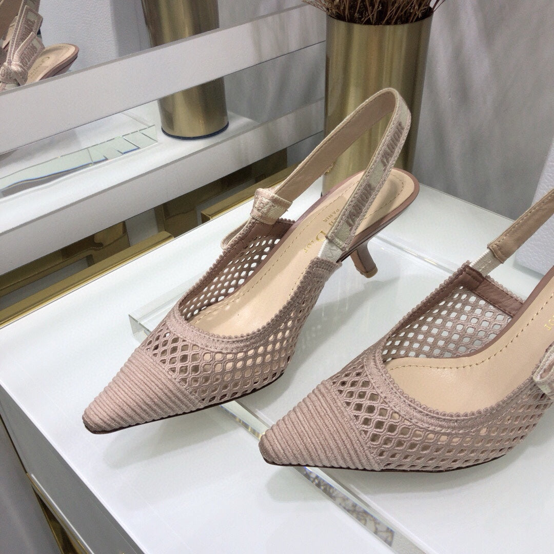 Luxury DiorJA Luxury Diorslingback pumps 65 transparent mesh rose canelle embroidered cotton