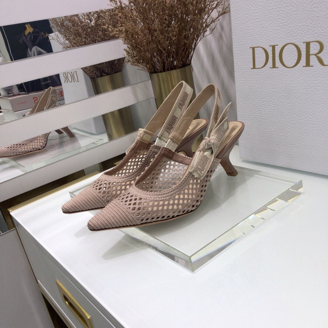 Luxury DiorJA Luxury Diorslingback pumps 65 transparent mesh rose canelle embroidered cotton
