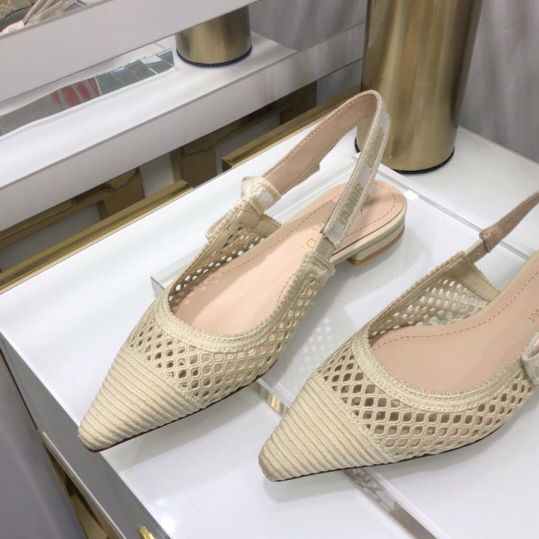Luxury DiorJA Luxury Diorslingback flat transparent mesh beige embroidered cotton