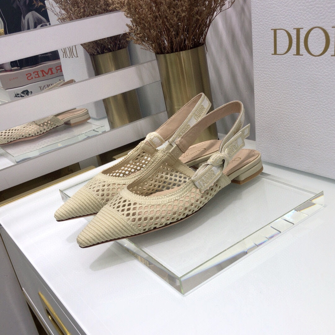 Luxury DiorJA Luxury Diorslingback flat transparent mesh beige embroidered cotton