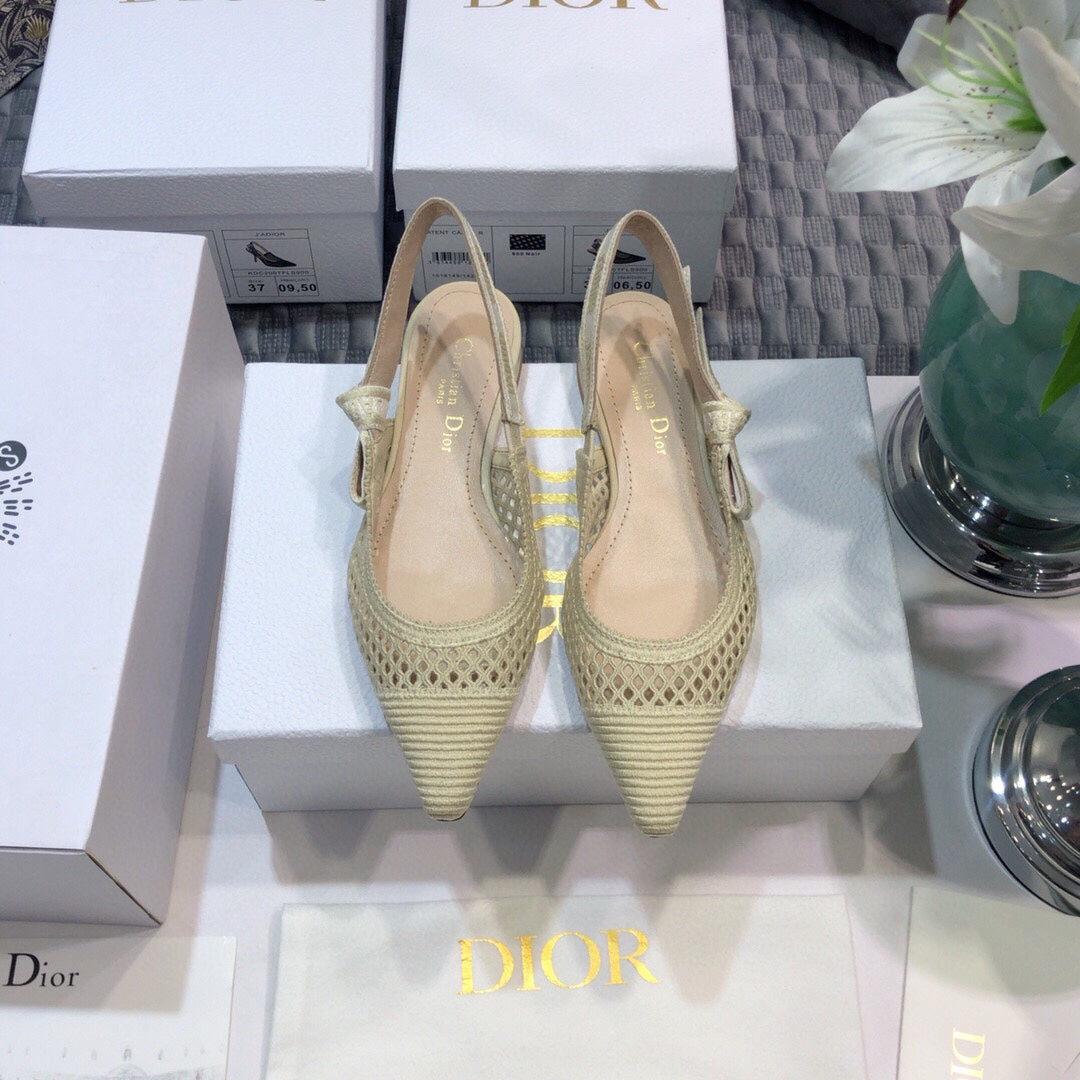 Luxury DiorJA Luxury Diorslingback flat transparent mesh beige embroidered cotton