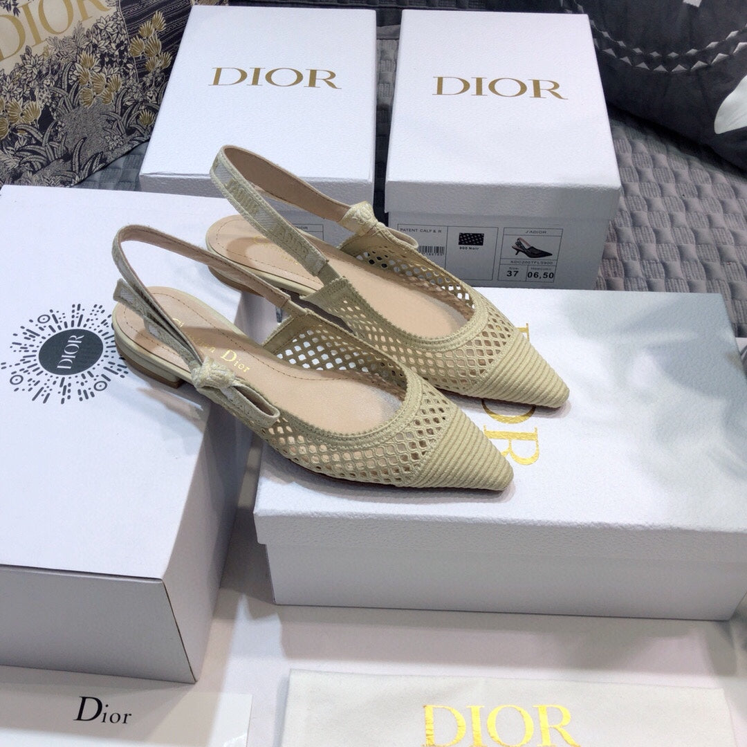 Luxury DiorJA Luxury Diorslingback flat transparent mesh beige embroidered cotton
