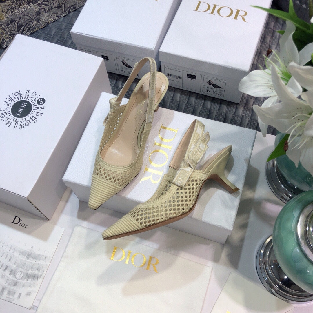 Luxury DiorJA Luxury Diorslingback pumps 65 transparent mesh beige embroidered cotton