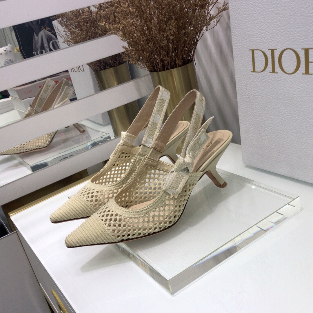 Luxury DiorJA Luxury Diorslingback pumps 65 transparent mesh beige embroidered cotton