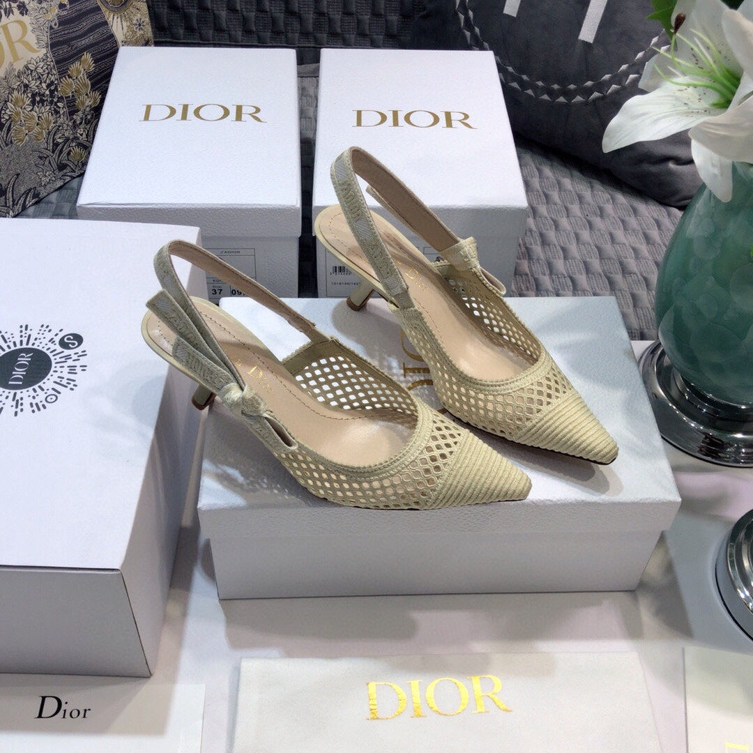Luxury DiorJA Luxury Diorslingback pumps 65 transparent mesh beige embroidered cotton