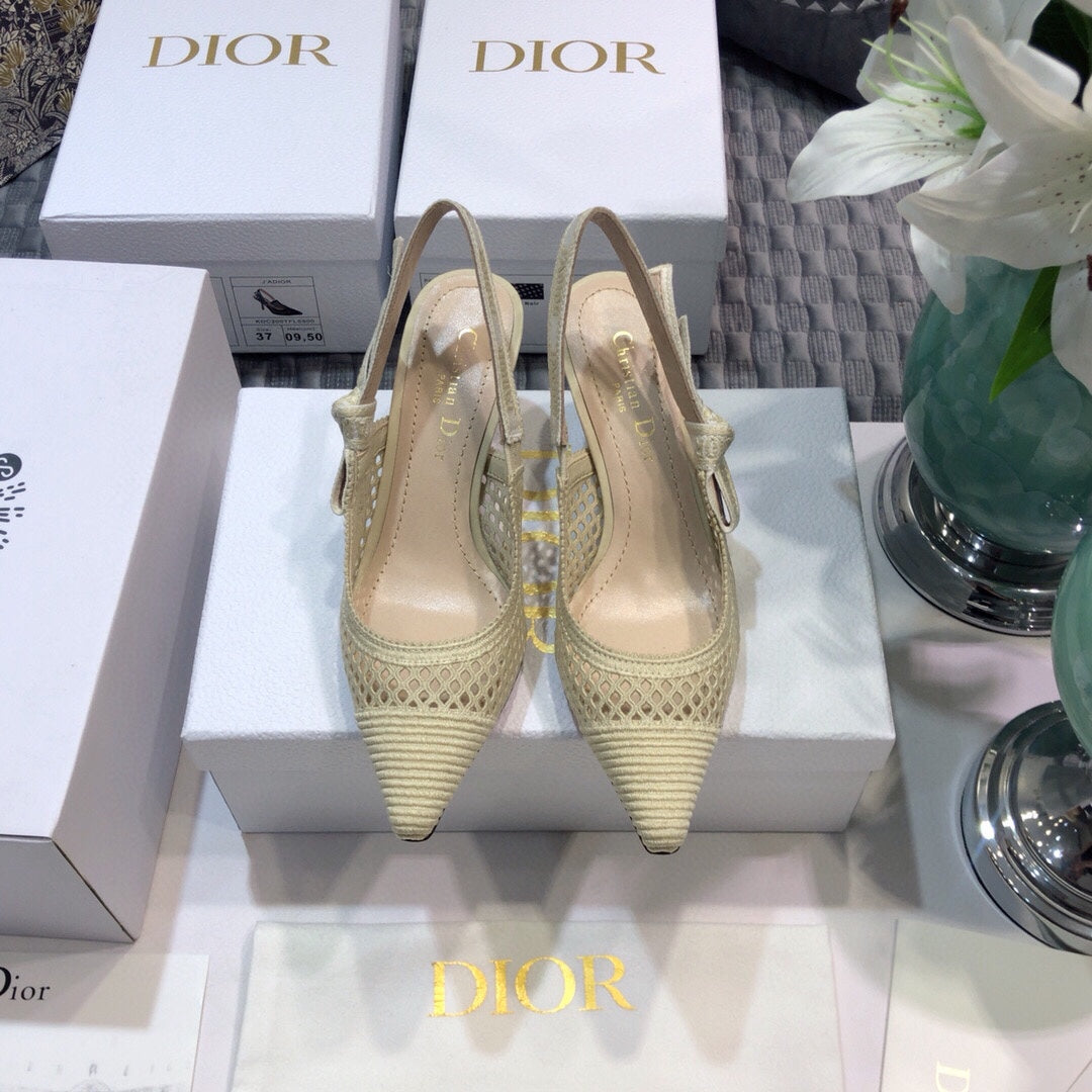 Luxury DiorJA Luxury Diorslingback pumps 65 transparent mesh beige embroidered cotton