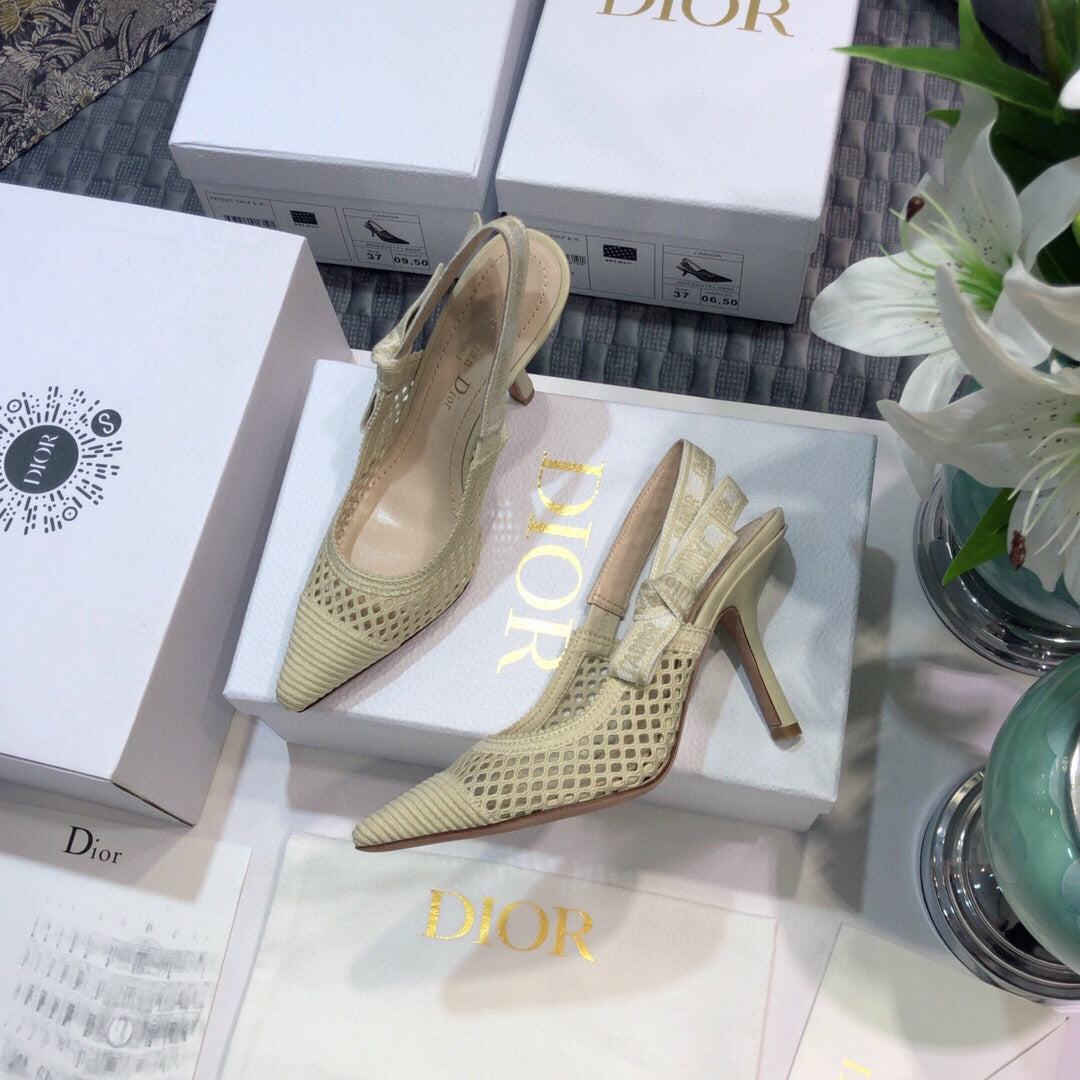 Luxury DiorJA Luxury Diorslingback pumps 95 transparent mesh beige embroidered cotton