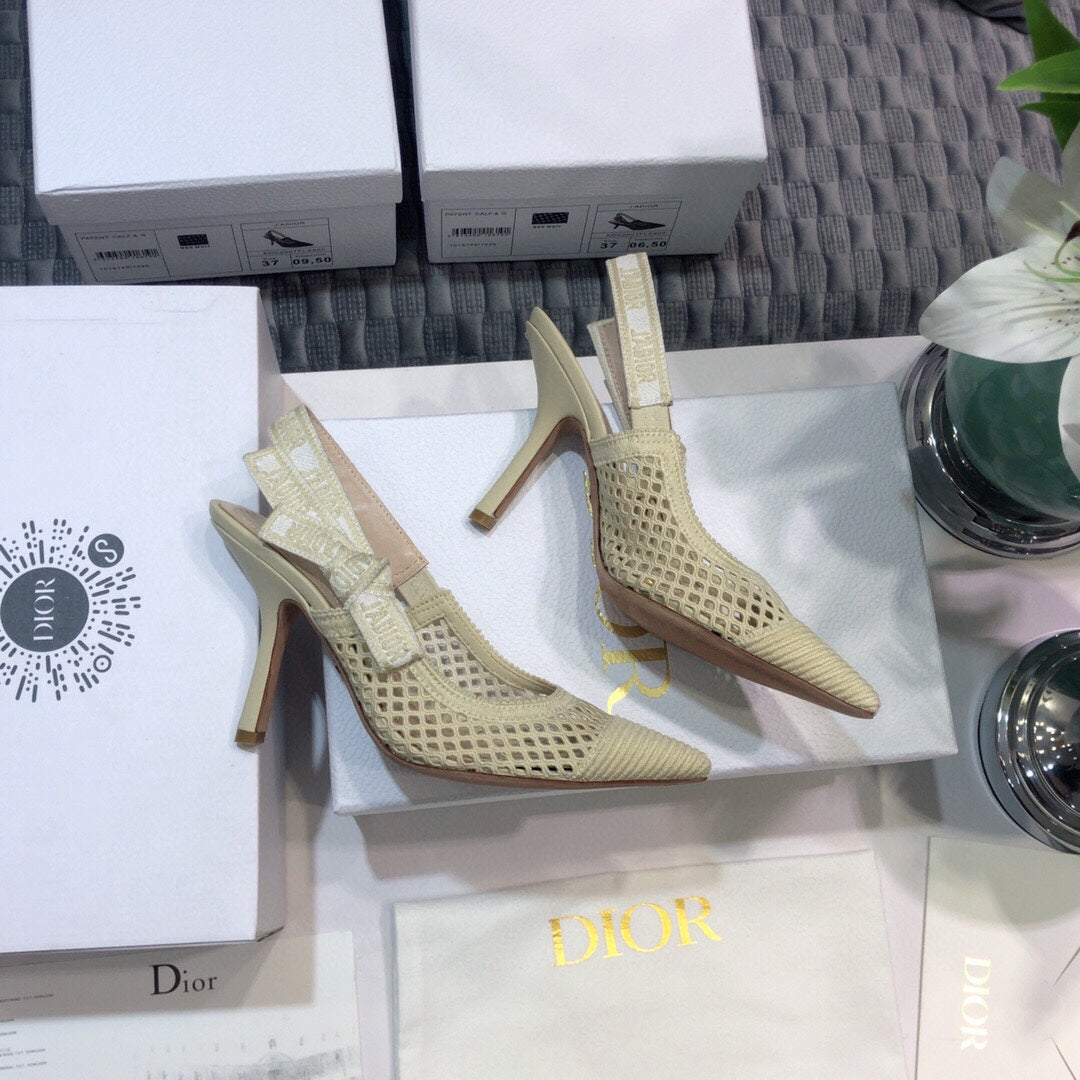 Luxury DiorJA Luxury Diorslingback pumps 95 transparent mesh beige embroidered cotton