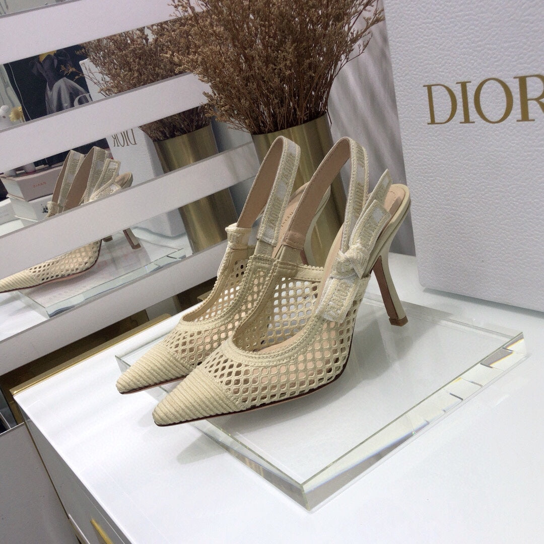Luxury DiorJA Luxury Diorslingback pumps 95 transparent mesh beige embroidered cotton