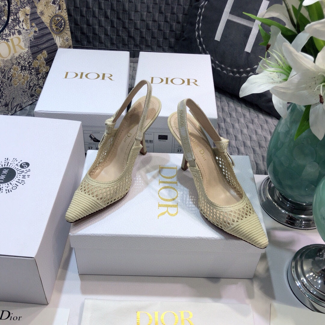 Luxury DiorJA Luxury Diorslingback pumps 95 transparent mesh beige embroidered cotton