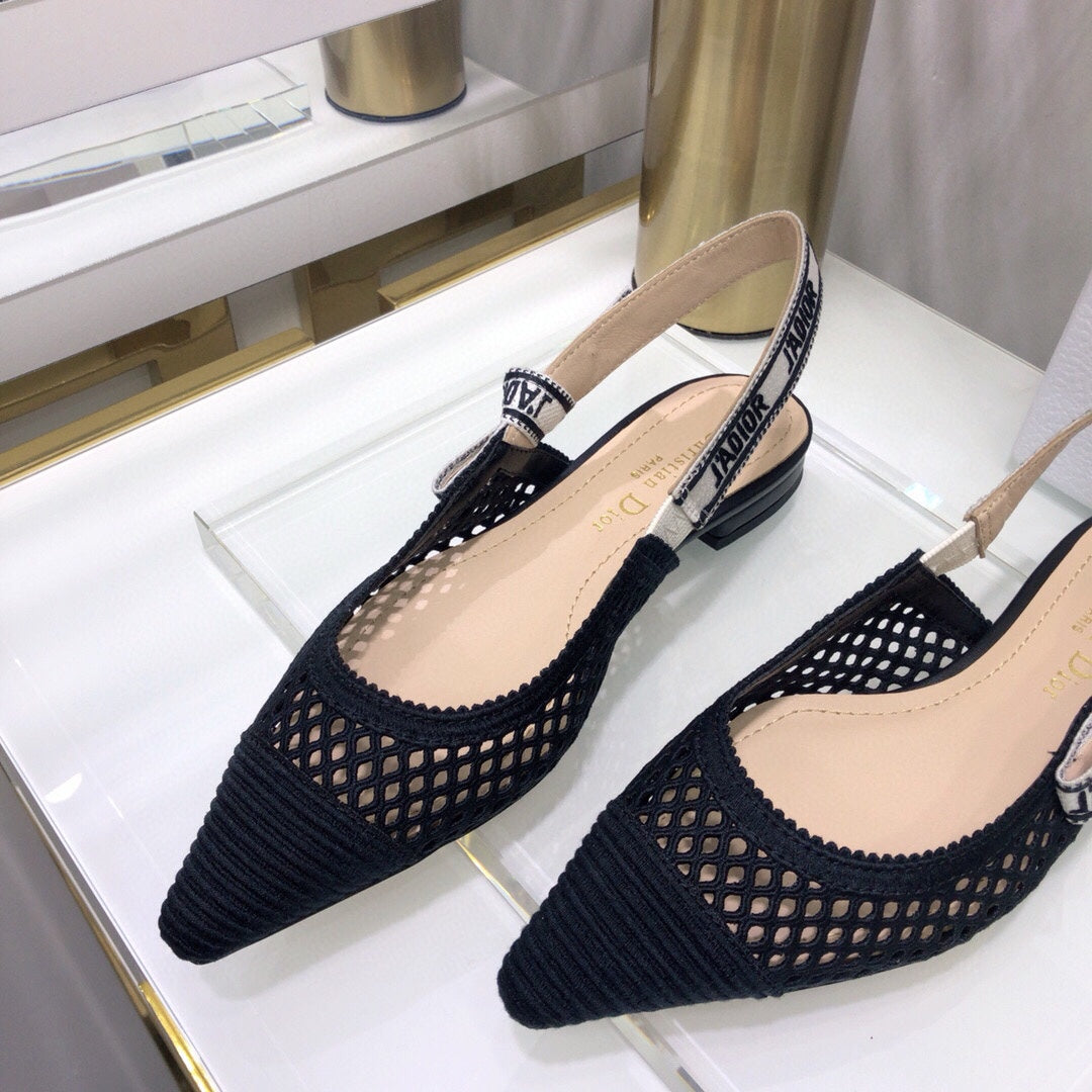 Luxury DiorJA Luxury Diorslingback flat transparent mesh black embroidered cotton