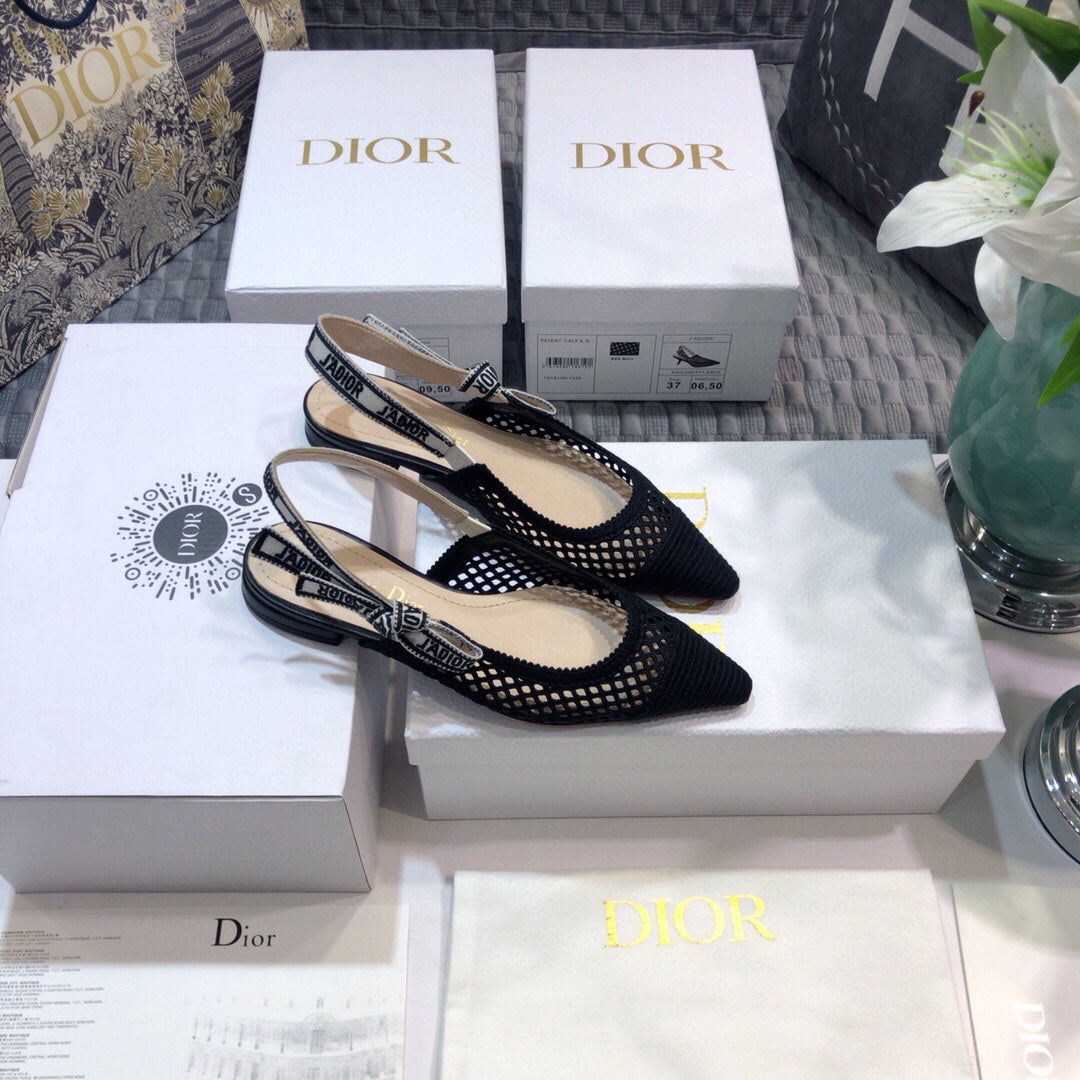Luxury DiorJA Luxury Diorslingback flat transparent mesh black embroidered cotton
