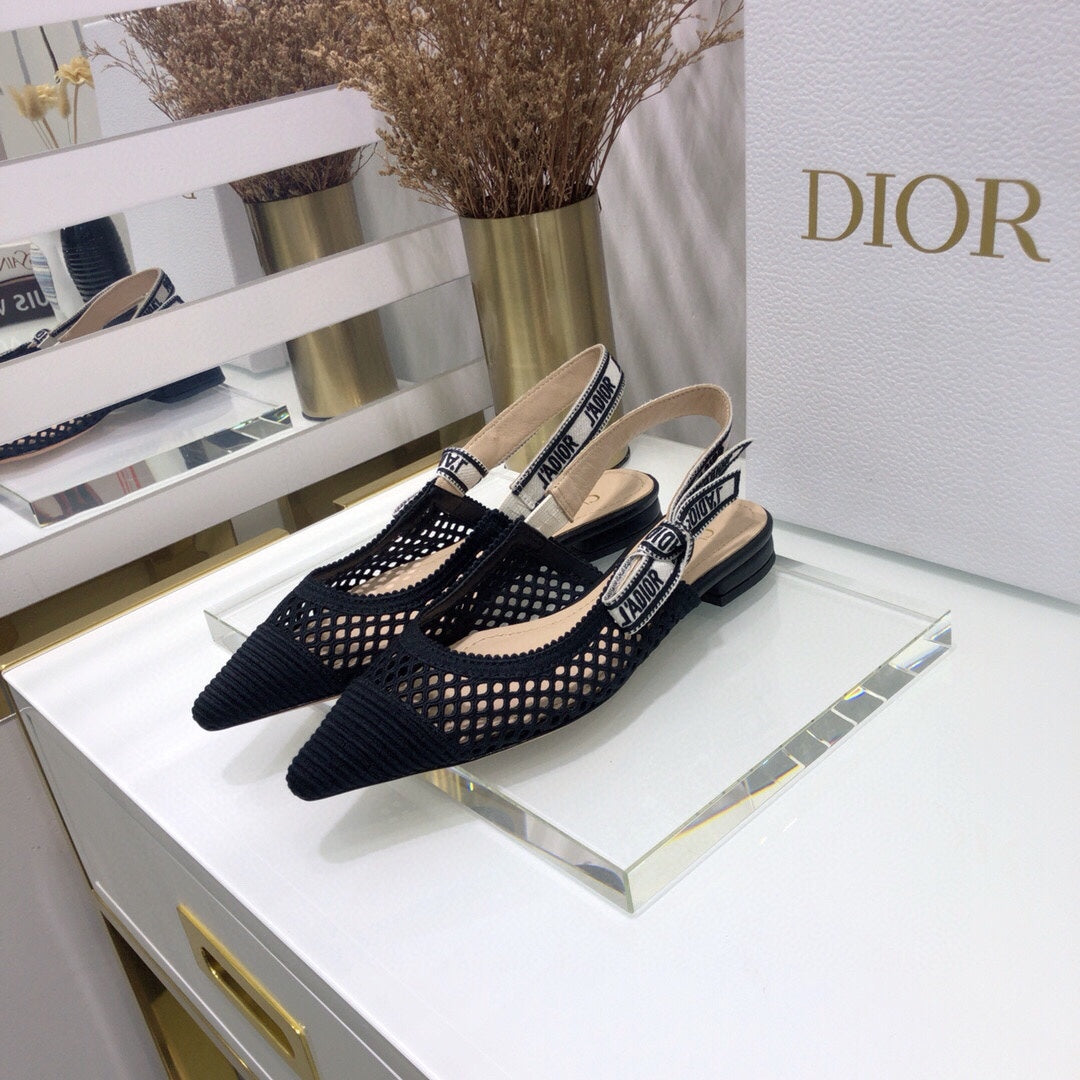 Luxury DiorJA Luxury Diorslingback flat transparent mesh black embroidered cotton