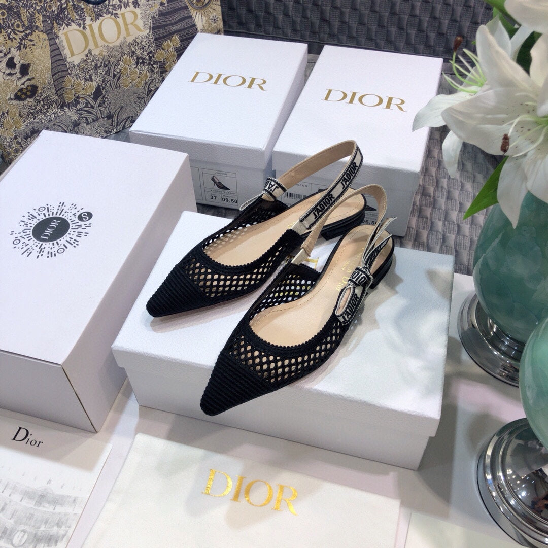Luxury DiorJA Luxury Diorslingback flat transparent mesh black embroidered cotton
