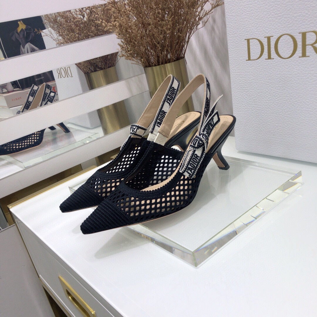 Luxury DiorJA Luxury Diorslingback pumps 65 transparent mesh black embroidered cotton