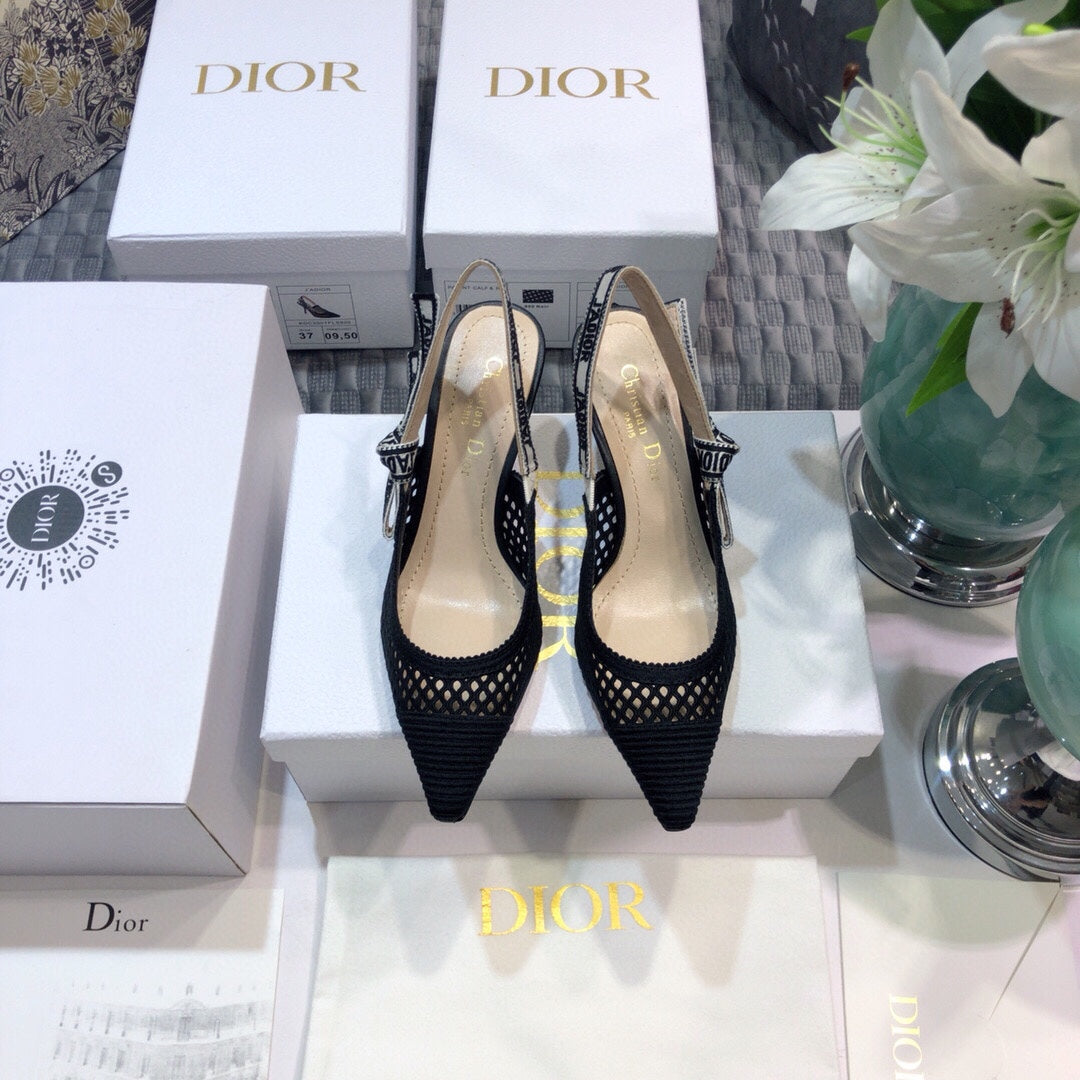 Luxury DiorJA Luxury Diorslingback pumps 65 transparent mesh black embroidered cotton