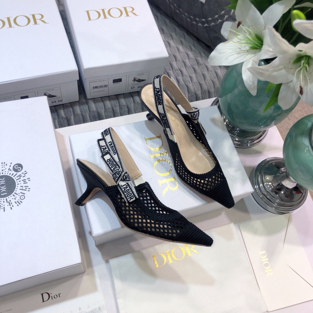 Luxury DiorJA Luxury Diorslingback pumps 65 transparent mesh black embroidered cotton