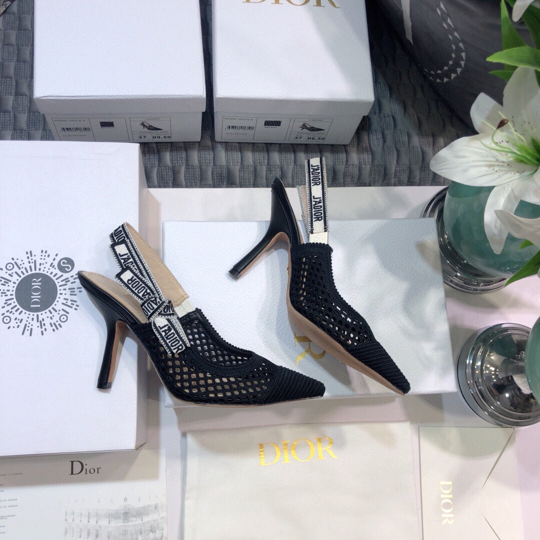 Luxury DiorJA Luxury Diorslingback pumps 95 transparent mesh black embroidered cotton