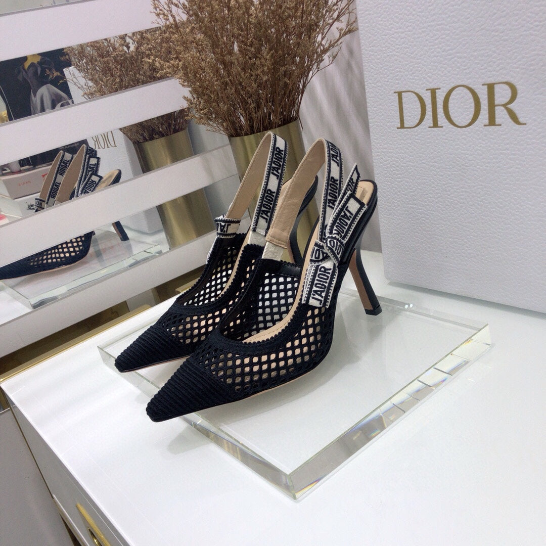 Luxury DiorJA Luxury Diorslingback pumps 95 transparent mesh black embroidered cotton