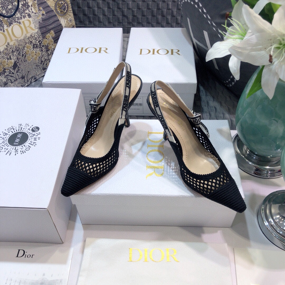 Luxury DiorJA Luxury Diorslingback pumps 95 transparent mesh black embroidered cotton