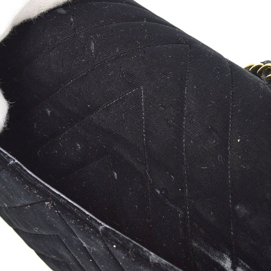 CHANEL★ 1991-1994 Chevron Classic Flap Maxi Black Velvet AK37942e