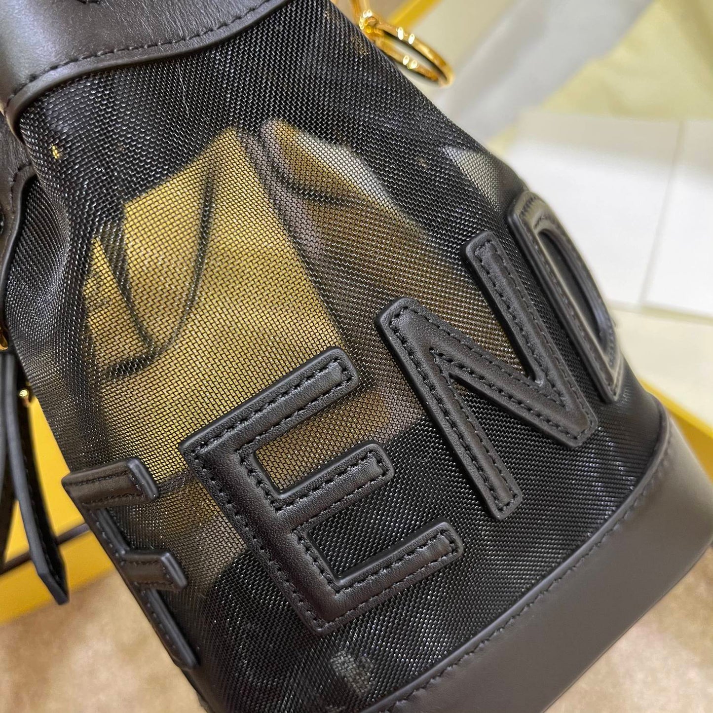Luxury FendiMON TRESOR 18 IN BLACK CALFSKIN AND MESH