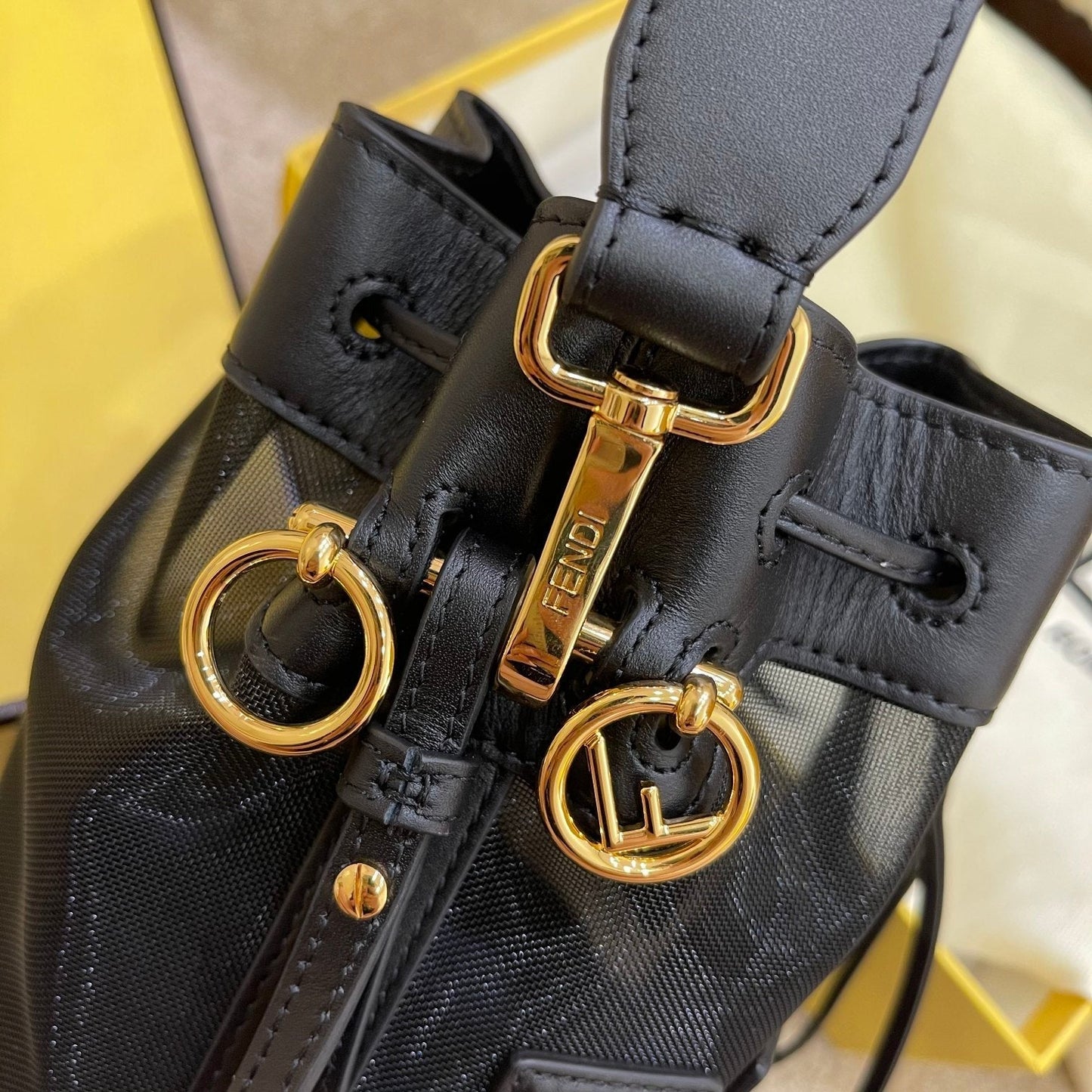 Luxury FendiMON TRESOR 18 IN BLACK CALFSKIN AND MESH