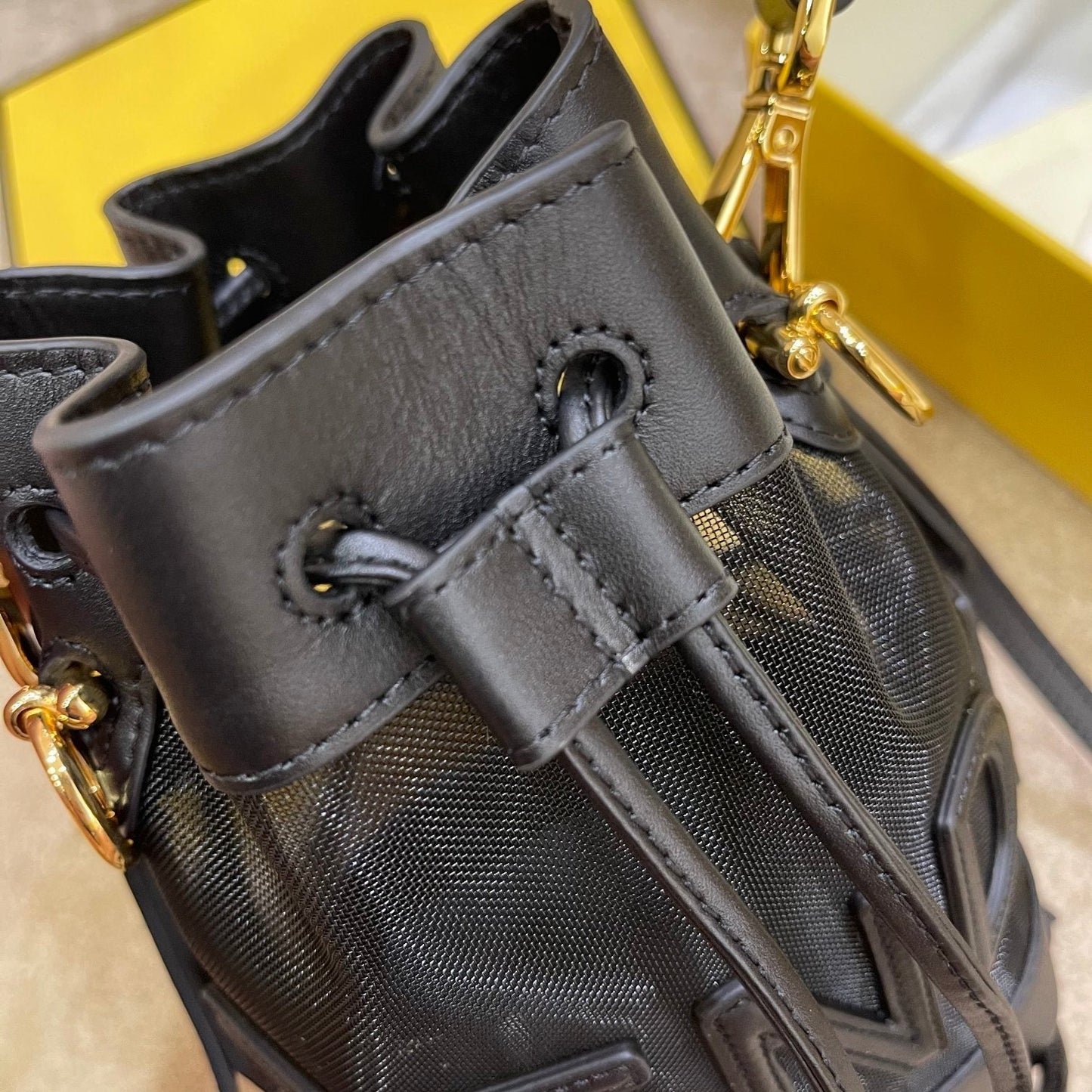 Luxury FendiMON TRESOR 18 IN BLACK CALFSKIN AND MESH