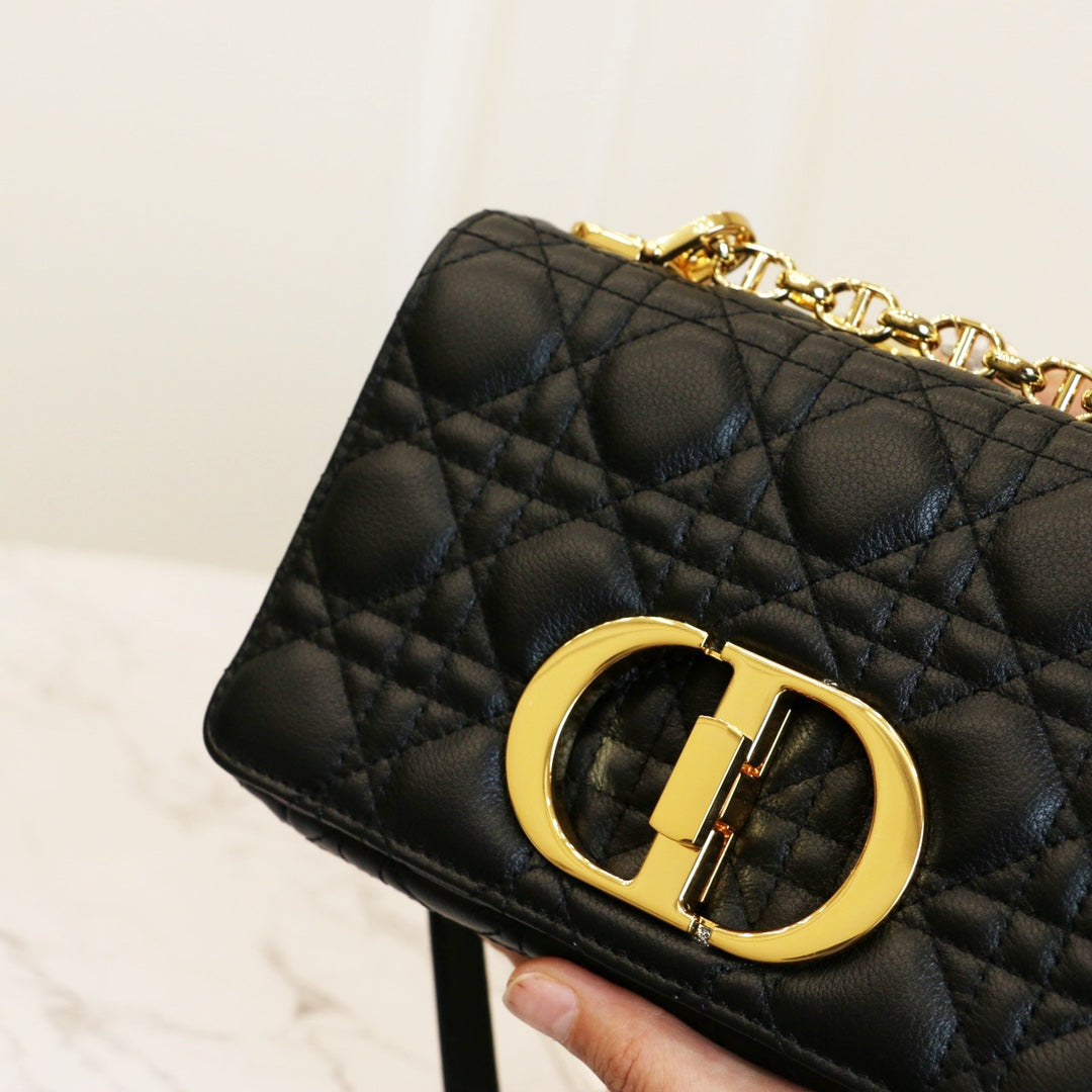 Luxury DiorCARO MINI BAG 20 IN BLACK CALFSKIN