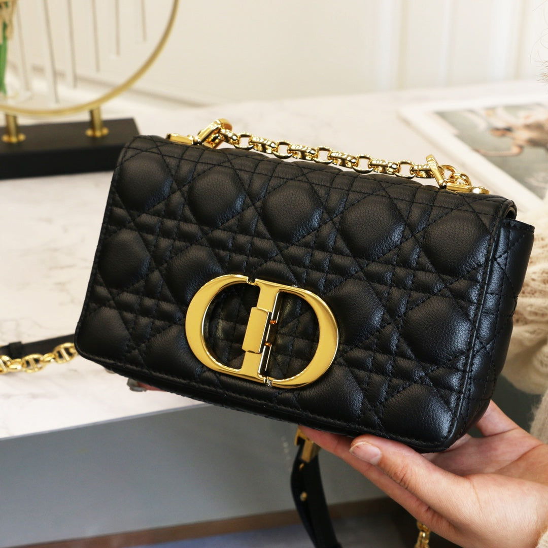 Luxury DiorCARO MINI BAG 20 IN BLACK CALFSKIN