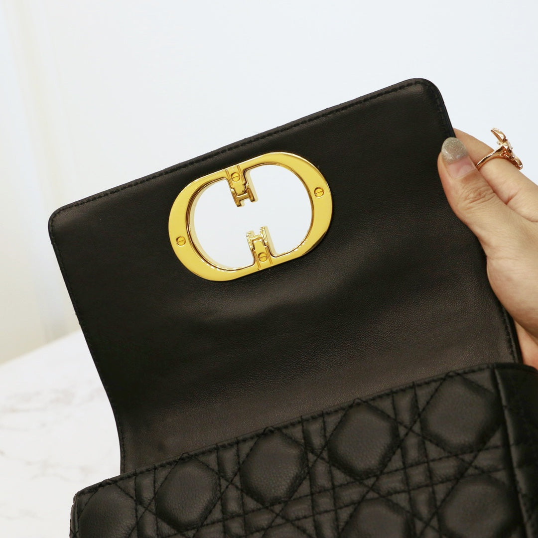 Luxury DiorCARO MINI BAG 20 IN BLACK CALFSKIN