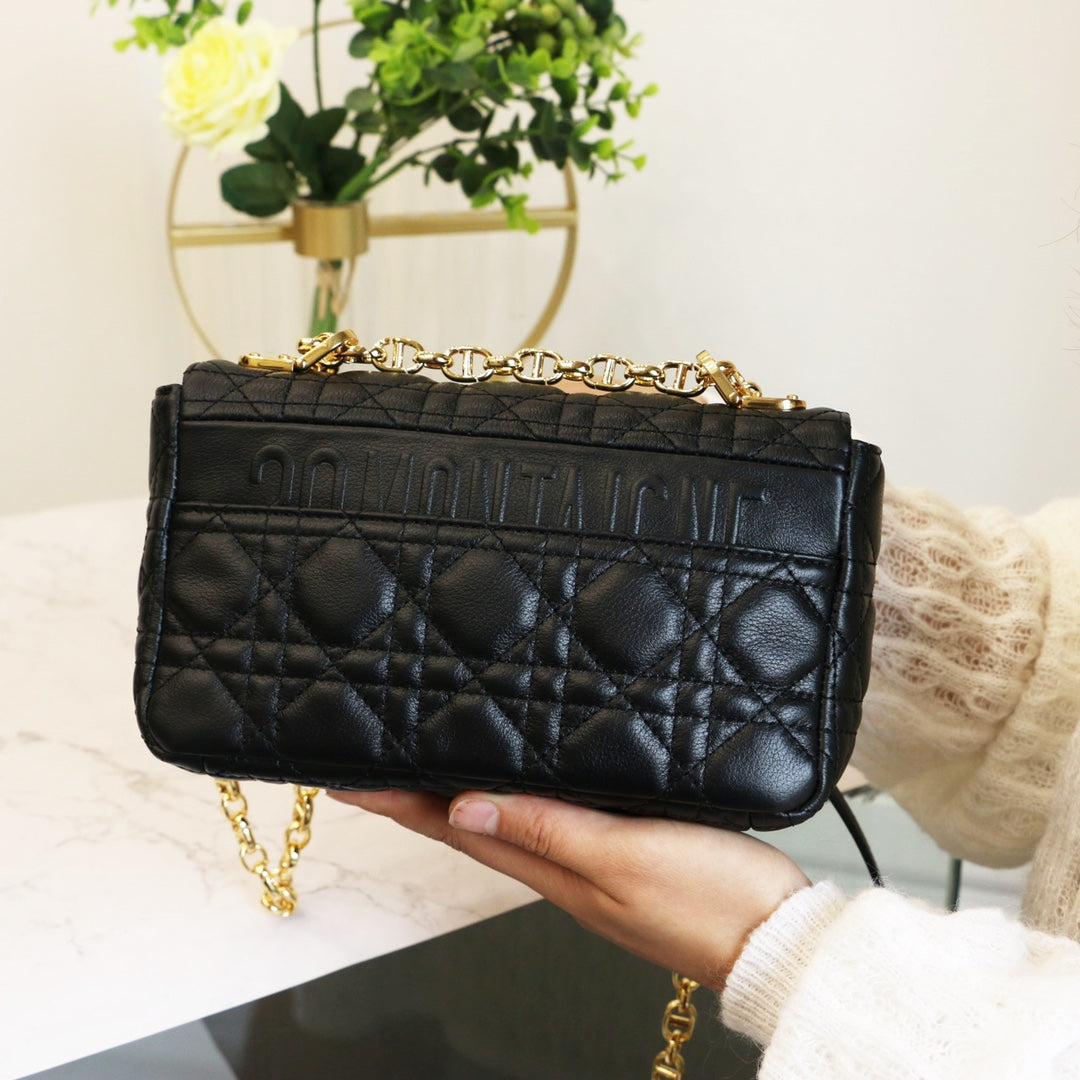 Luxury DiorCARO MINI BAG 20 IN BLACK CALFSKIN