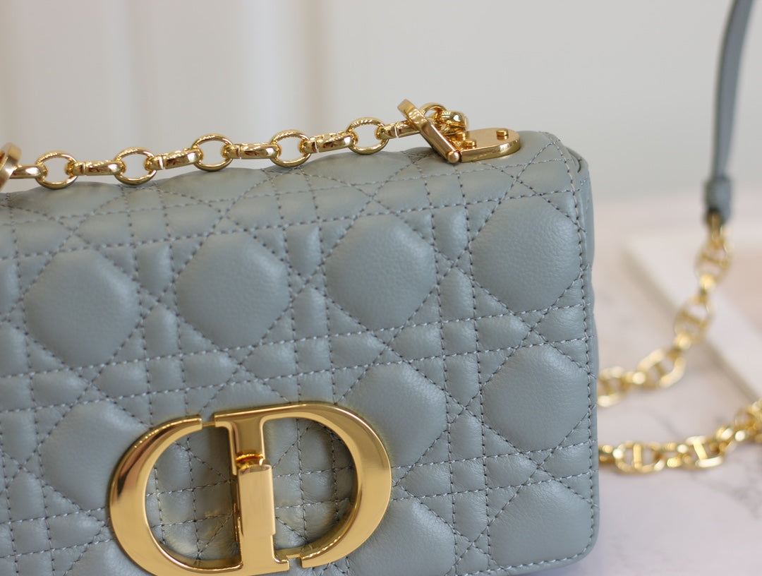 Luxury DiorCARO MINI BAG 20 IN LIGHT BLUE CALFSKIN